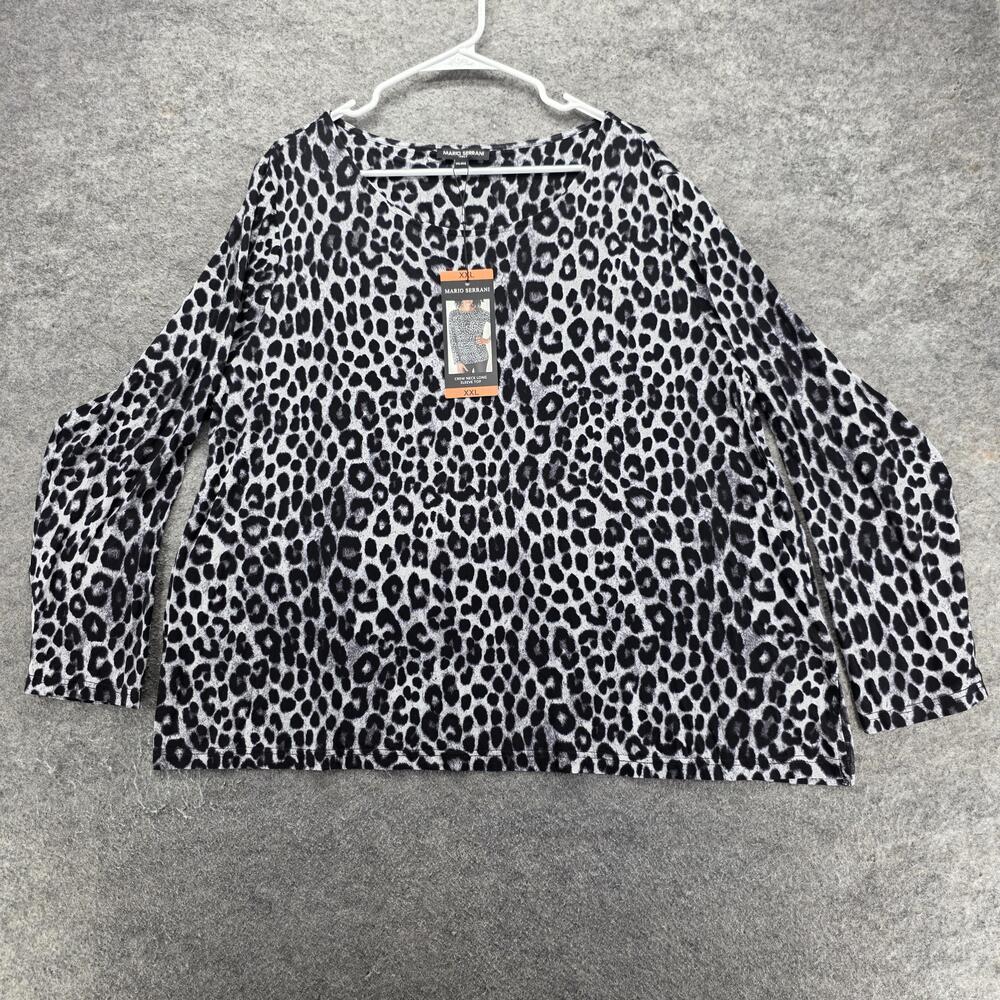Mario Serrani Tunic T-Shirt Womens XXL Gray Crew Neck Long Sleeve Animal Print